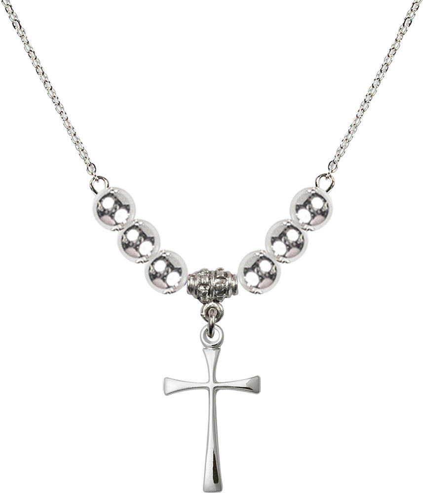 Sterling Silver Maltese Cross Birthstone Necklace with Sterling Silver Beads - 1870