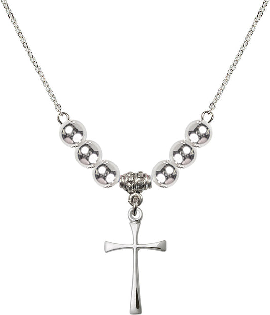 Sterling Silver Maltese Cross Birthstone Necklace with Sterling Silver Beads - 1870