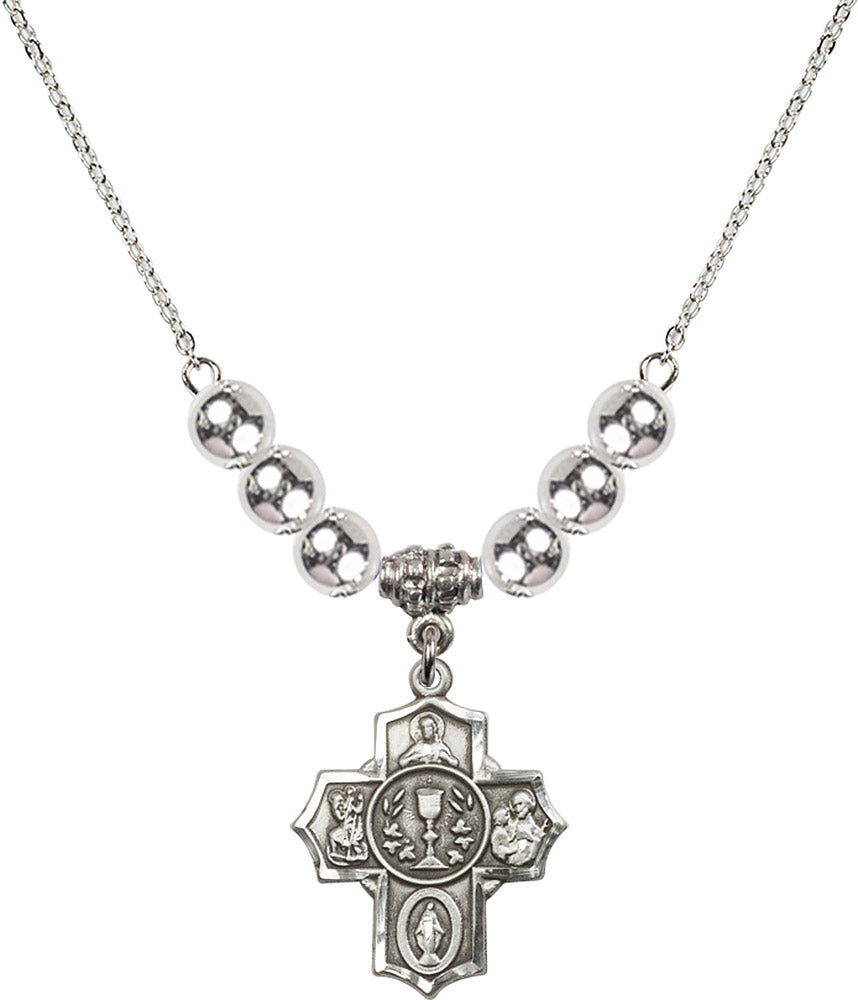 Sterling Silver Communion/5-Way Birthstone Necklace with Sterling Silver Beads - 2004