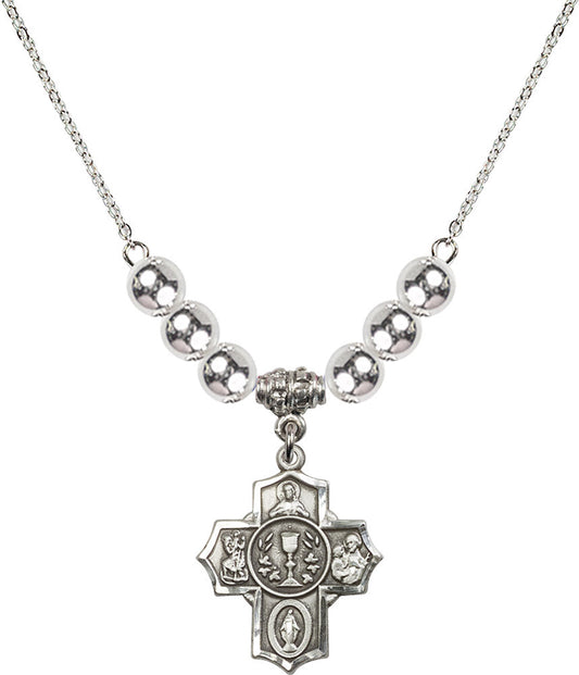 Sterling Silver Communion/5-Way Birthstone Necklace with Sterling Silver Beads - 2004