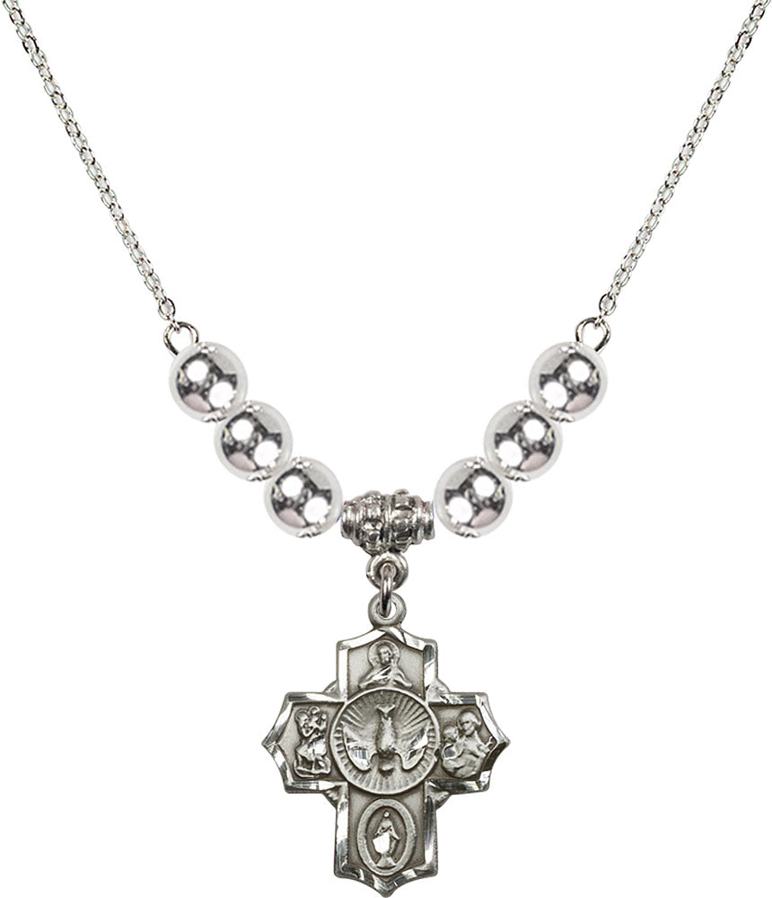 Sterling Silver 5-Way Birthstone Necklace with Sterling Silver Beads - 2090