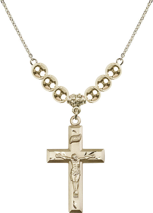 14kt Gold Filled Crucifix Birthstone Necklace with Gold Filled Beads - 2186