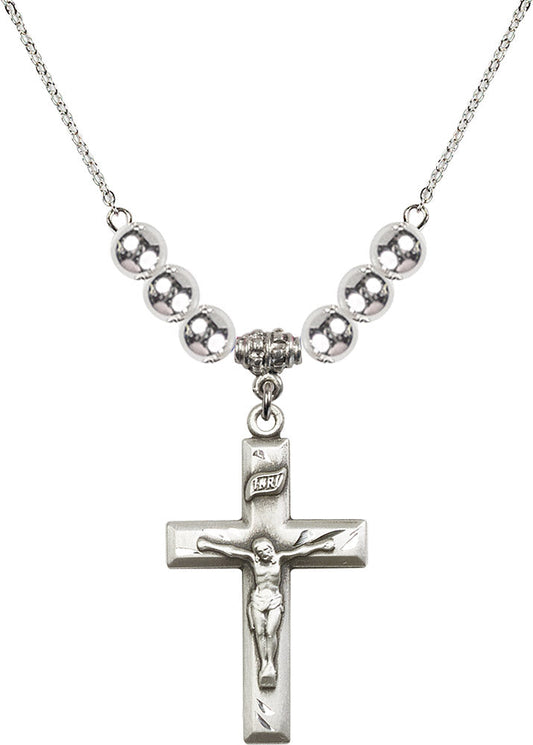 Sterling Silver Crucifix Birthstone Necklace with Sterling Silver Beads - 2186