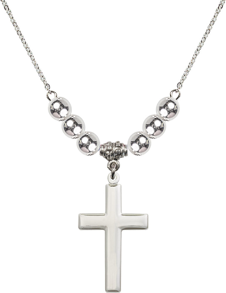 Sterling Silver Cross Birthstone Necklace with Sterling Silver Beads - 2190