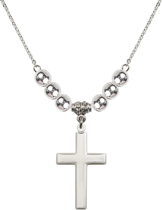 Sterling Silver Cross Birthstone Necklace with Sterling Silver Beads - 2190