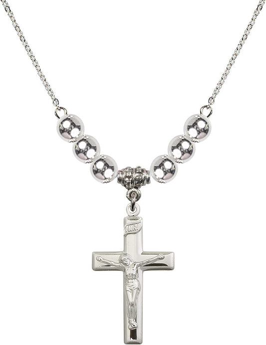 Sterling Silver Crucifix Birthstone Necklace with Sterling Silver Beads - 2191