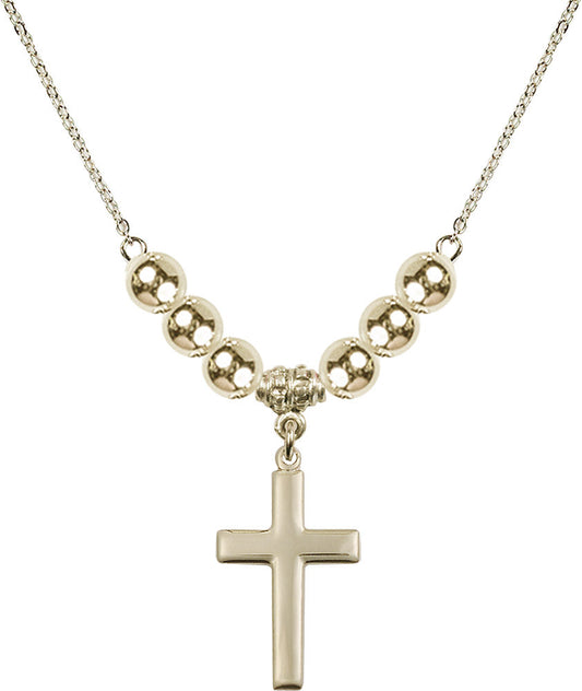 14kt Gold Filled Cross Birthstone Necklace with Gold Filled Beads - 2195
