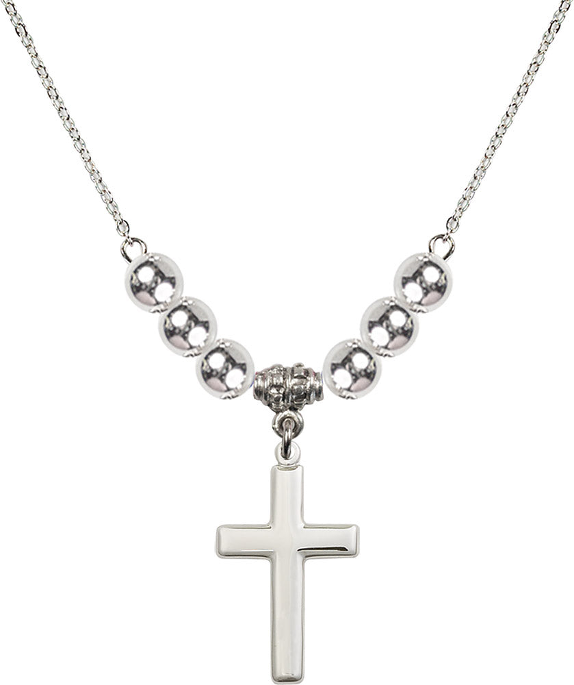 Sterling Silver Cross Birthstone Necklace with Sterling Silver Beads - 2195