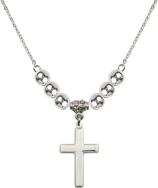 Sterling Silver Cross Birthstone Necklace with Sterling Silver Beads - 2195