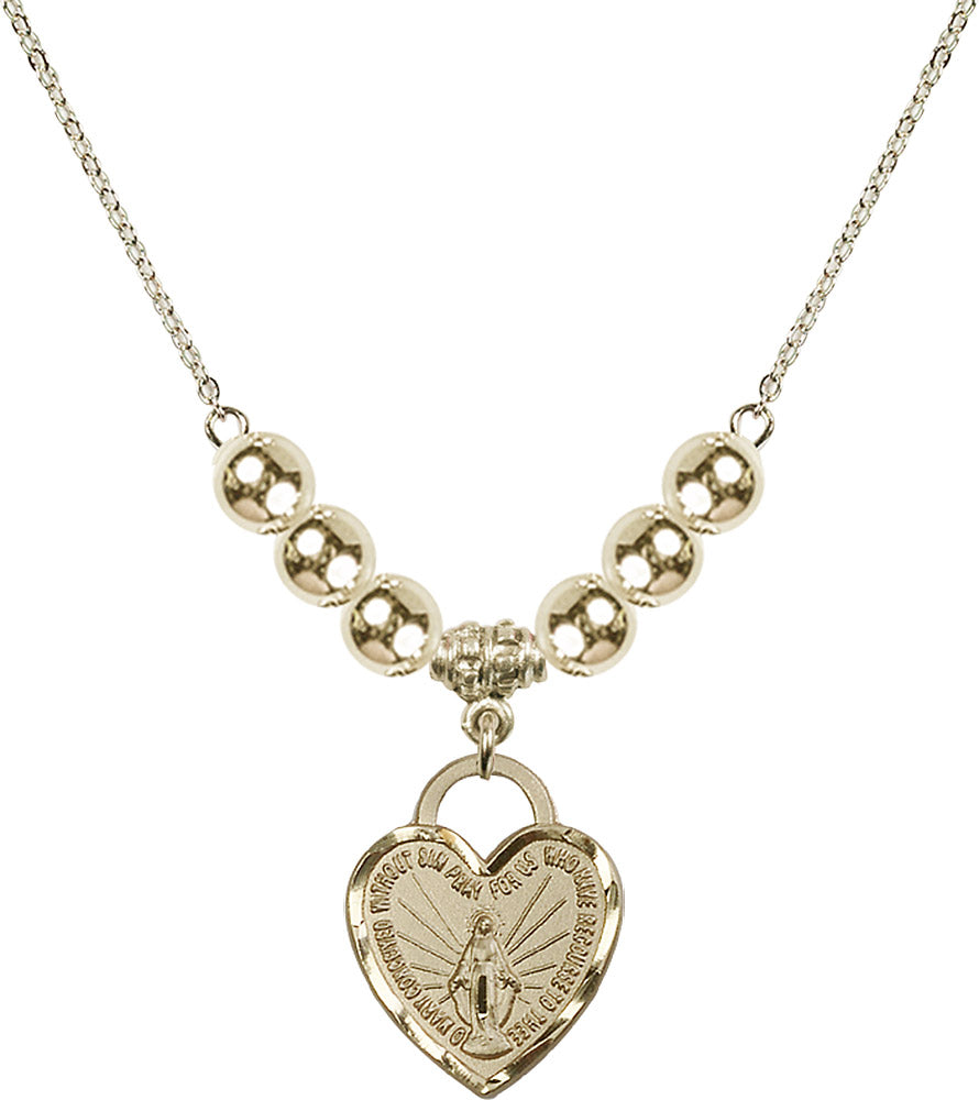 14kt Gold Filled Miraculous Heart Birthstone Necklace with Gold Filled Beads - 3201