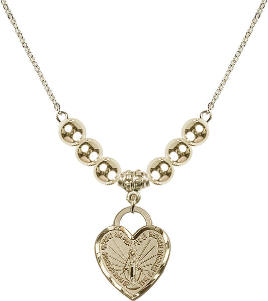 14kt Gold Filled Miraculous Heart Birthstone Necklace with Gold Filled Beads - 3201
