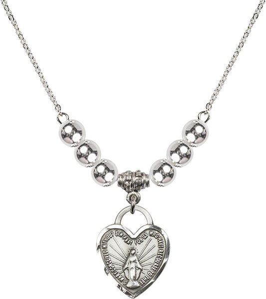 Sterling Silver Miraculous Heart Birthstone Necklace with Sterling Silver Beads - 3201