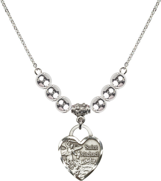Sterling Silver Saint Michael the Archangel Birthstone Necklace with Sterling Silver Beads - 3203