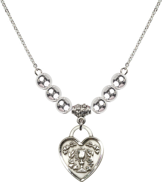 Sterling Silver Communion Heart Birthstone Necklace with Sterling Silver Beads - 3204