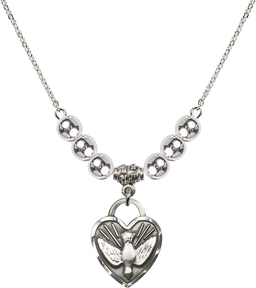 Sterling Silver Confirmation Heart Birthstone Necklace with Sterling Silver Beads - 3205