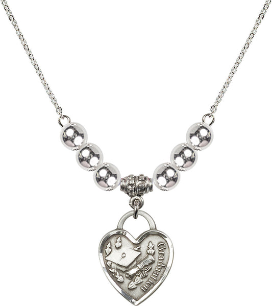 Sterling Silver Graduation Heart Birthstone Necklace with Sterling Silver Beads - 3206