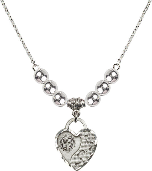 Sterling Silver Footprints Heart Birthstone Necklace with Sterling Silver Beads - 3207