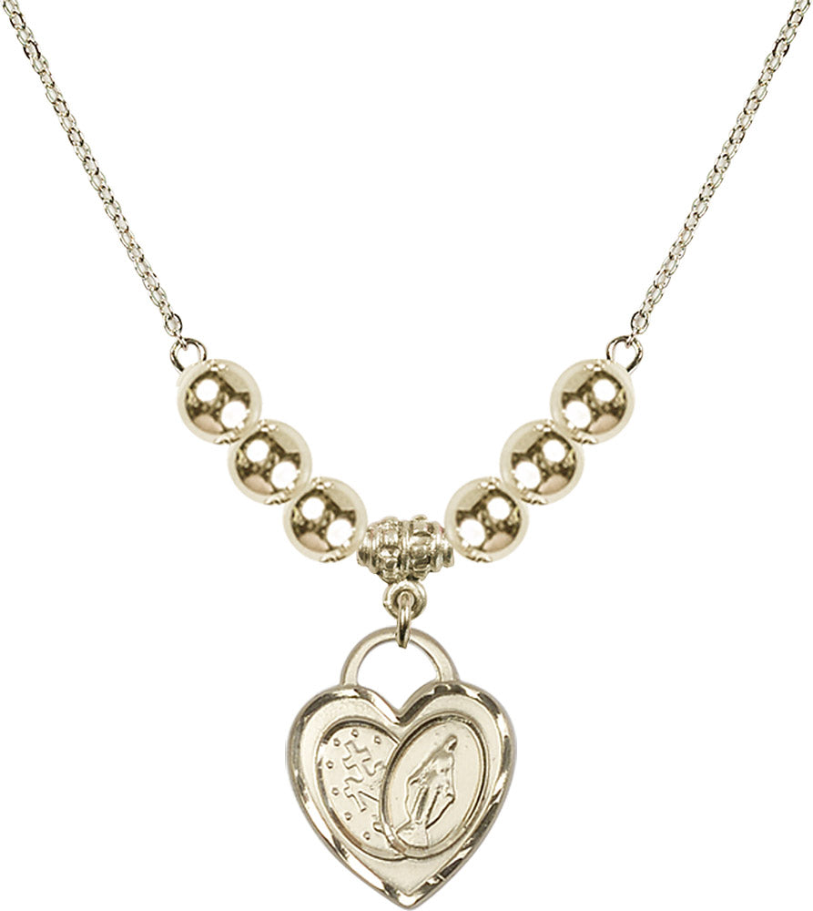 14kt Gold Filled Miraculous Heart Birthstone Necklace with Gold Filled Beads - 3212