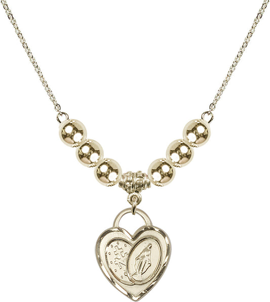14kt Gold Filled Miraculous Heart Birthstone Necklace with Gold Filled Beads - 3212