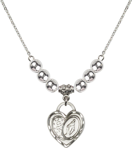 Sterling Silver Miraculous Heart Birthstone Necklace with Sterling Silver Beads - 3212