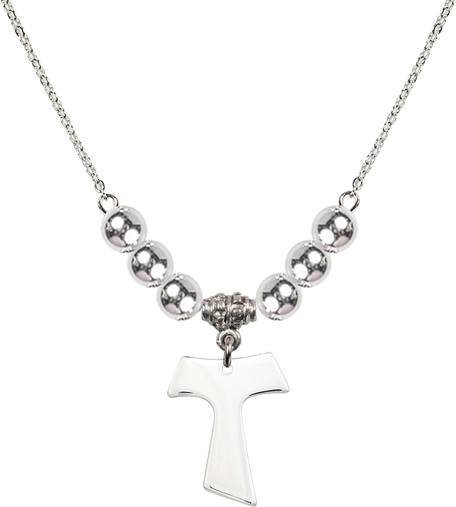 Sterling Silver Tau Cross Birthstone Necklace with Sterling Silver Beads - 3948