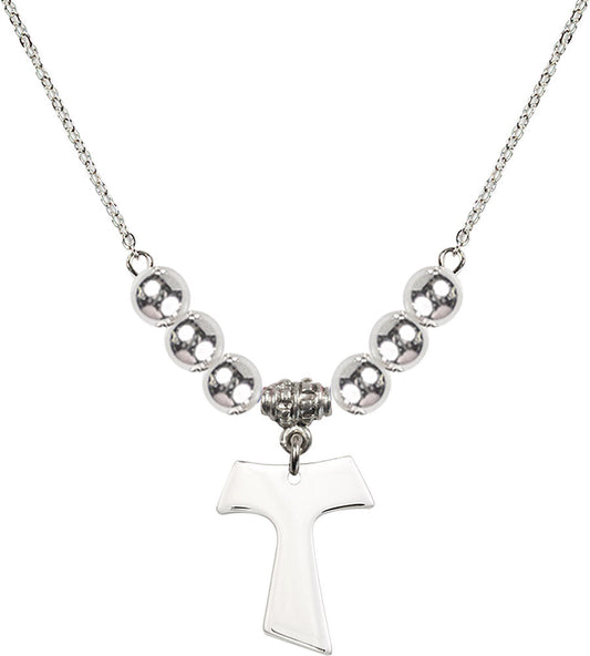 Sterling Silver Tau Cross Birthstone Necklace with Sterling Silver Beads - 3948
