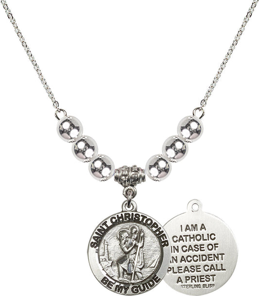 Sterling Silver Saint Christopher Birthstone Necklace with Sterling Silver Beads - 4049