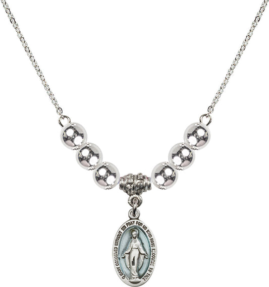 Sterling Silver Miraculous Birthstone Necklace with Sterling Silver Beads - 4122