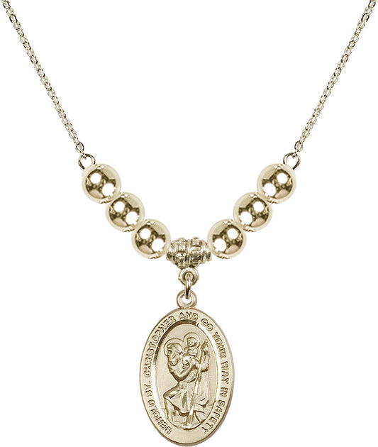 14kt Gold Filled Saint Christopher Birthstone Necklace with Gold Filled Beads - 4123