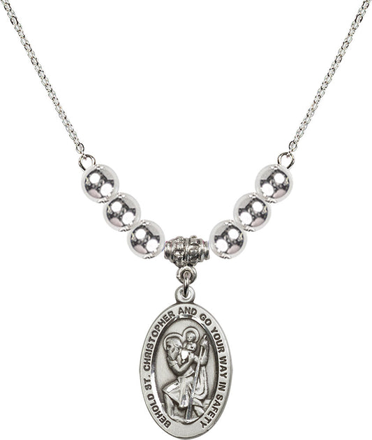 Sterling Silver Saint Christopher Birthstone Necklace with Sterling Silver Beads - 4123