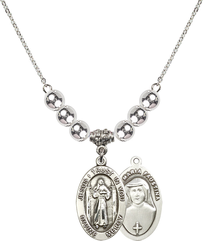 Sterling Silver Divine Mercy Birthstone Necklace with Sterling Silver Beads - 4123