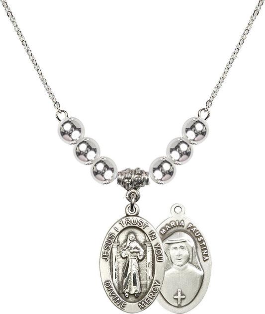 Sterling Silver Divine Mercy Birthstone Necklace with Sterling Silver Beads - 4123