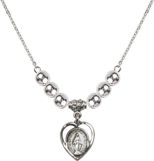 Sterling Silver Miraculous Birthstone Necklace with Sterling Silver Beads - 4125