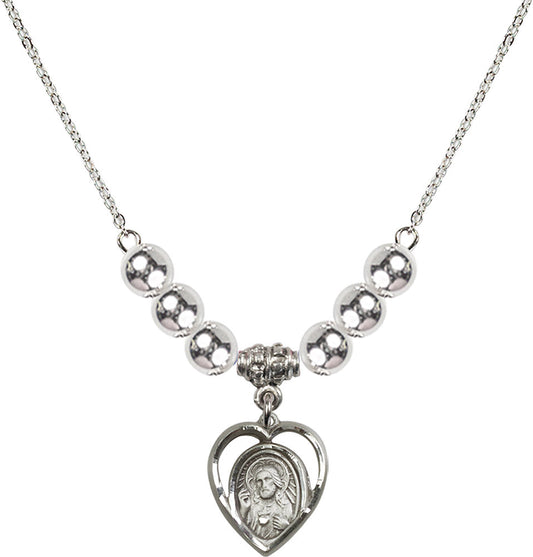 Sterling Silver Scapular Birthstone Necklace with Sterling Silver Beads - 4126