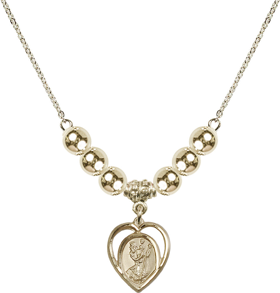 14kt Gold Filled Saint Christopher Birthstone Necklace with Gold Filled Beads - 4127