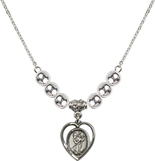 Sterling Silver Saint Christopher Birthstone Necklace with Sterling Silver Beads - 4127