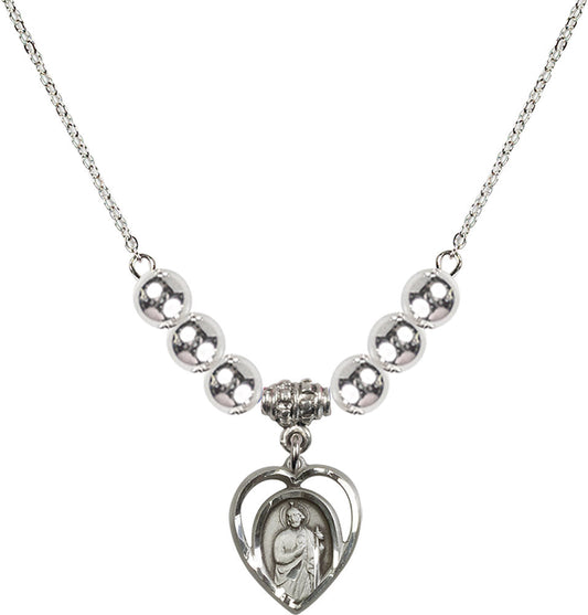 Sterling Silver Saint Jude Birthstone Necklace with Sterling Silver Beads - 4128