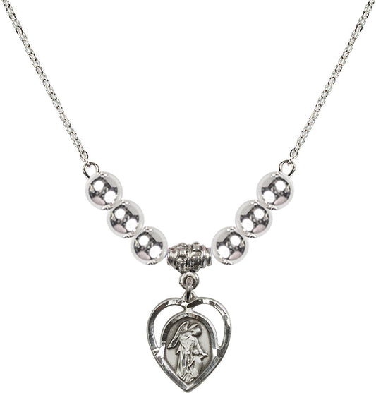 Sterling Silver Guardian Angel Birthstone Necklace with Sterling Silver Beads - 4129