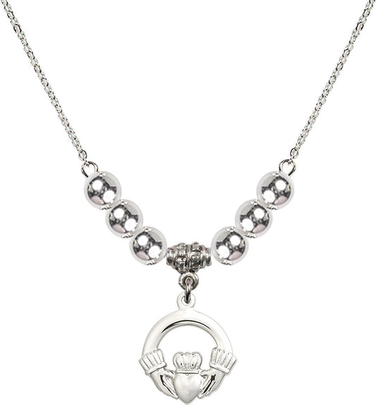 Sterling Silver Claddagh Birthstone Necklace with Sterling Silver Beads - 4138