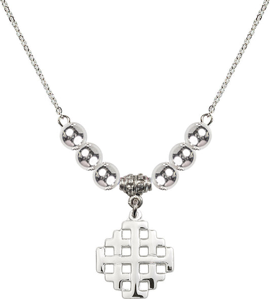 Sterling Silver Jerusalem Cross Birthstone Necklace with Sterling Silver Beads - 4139