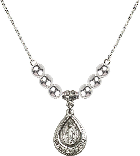 Sterling Silver Miraculous Birthstone Necklace with Sterling Silver Beads - 4144