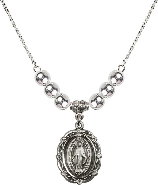 Sterling Silver Miraculous Birthstone Necklace with Sterling Silver Beads - 4146