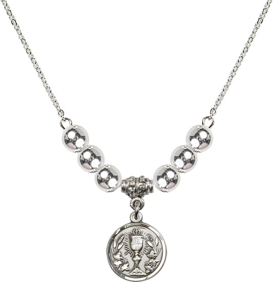 Sterling Silver Communion Chalice Birthstone Necklace with Sterling Silver Beads - 4203