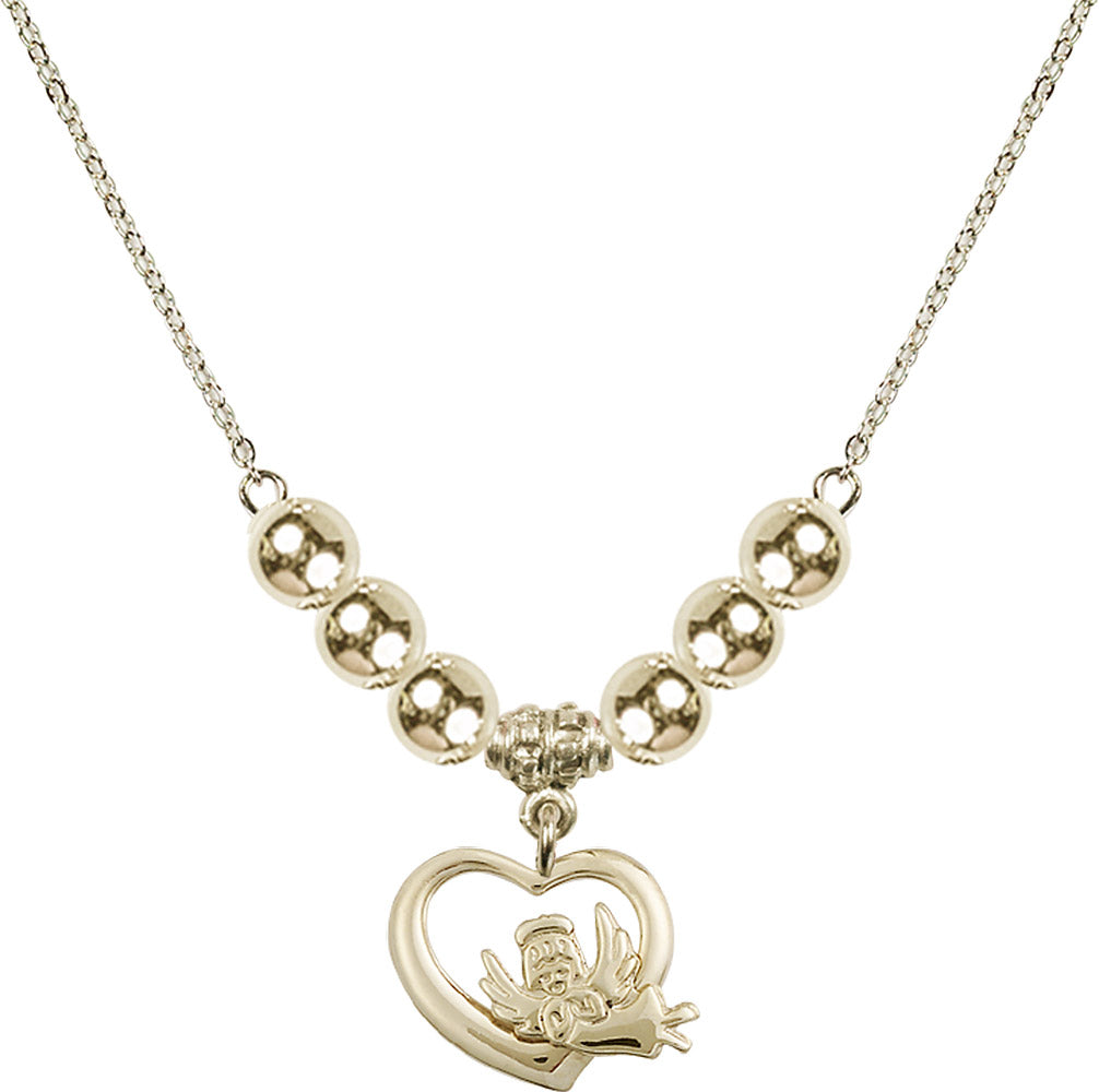 14kt Gold Filled Heart / Guardian Angel Birthstone Necklace with Gold Filled Beads - 4206