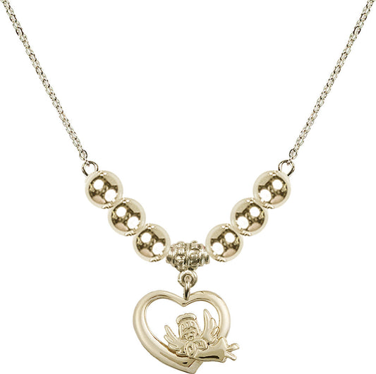 14kt Gold Filled Heart / Guardian Angel Birthstone Necklace with Gold Filled Beads - 4206