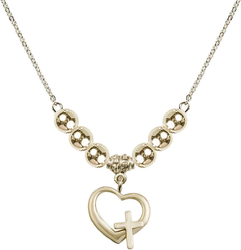14kt Gold Filled Heart / Cross Birthstone Necklace with Gold Filled Beads - 4207