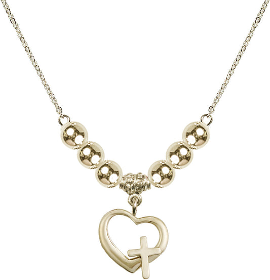 14kt Gold Filled Heart / Cross Birthstone Necklace with Gold Filled Beads - 4207