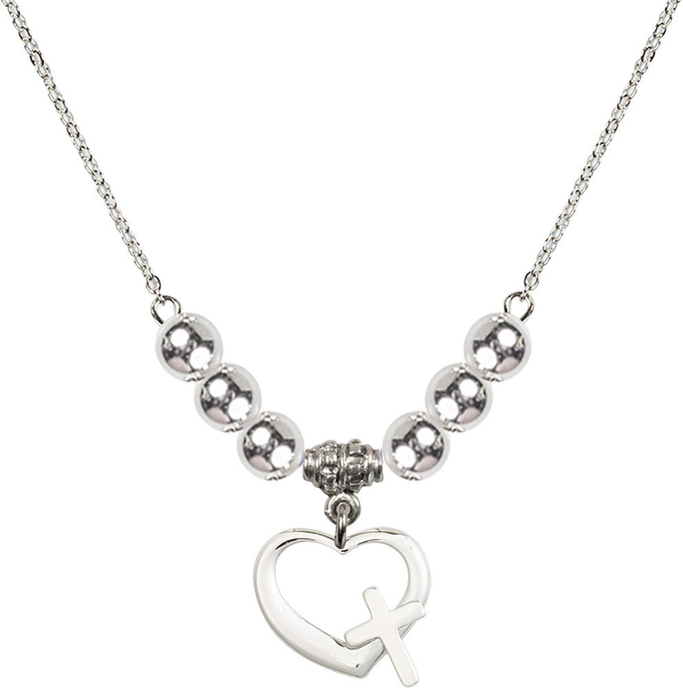 Sterling Silver Heart / Cross Birthstone Necklace with Sterling Silver Beads - 4207