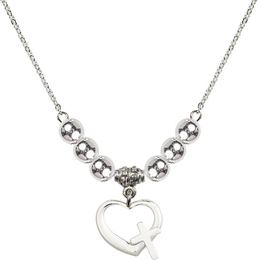 Sterling Silver Heart / Cross Birthstone Necklace with Sterling Silver Beads - 4207