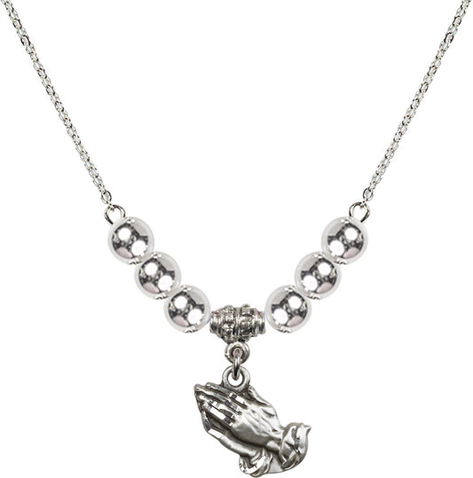 Sterling Silver Praying Hands Birthstone Necklace with Sterling Silver Beads - 4219